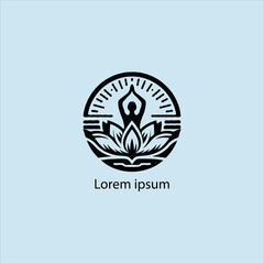 Design a minimalist logo featuring a serene figure in a meditative pose, seated on a stylized lotus flower