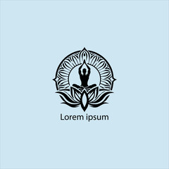 Design a minimalist logo featuring a serene figure in a meditative pose, seated on a stylized lotus flower