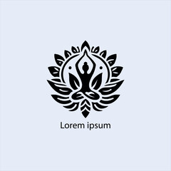 Design a minimalist logo featuring a serene figure in a meditative pose, seated on a stylized lotus flower