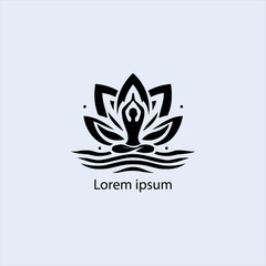 Design a minimalist logo featuring a serene figure in a meditative pose, seated on a stylized lotus flower