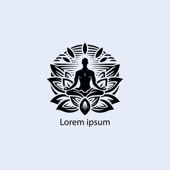 Design a minimalist logo featuring a serene figure in a meditative pose, seated on a stylized lotus flower