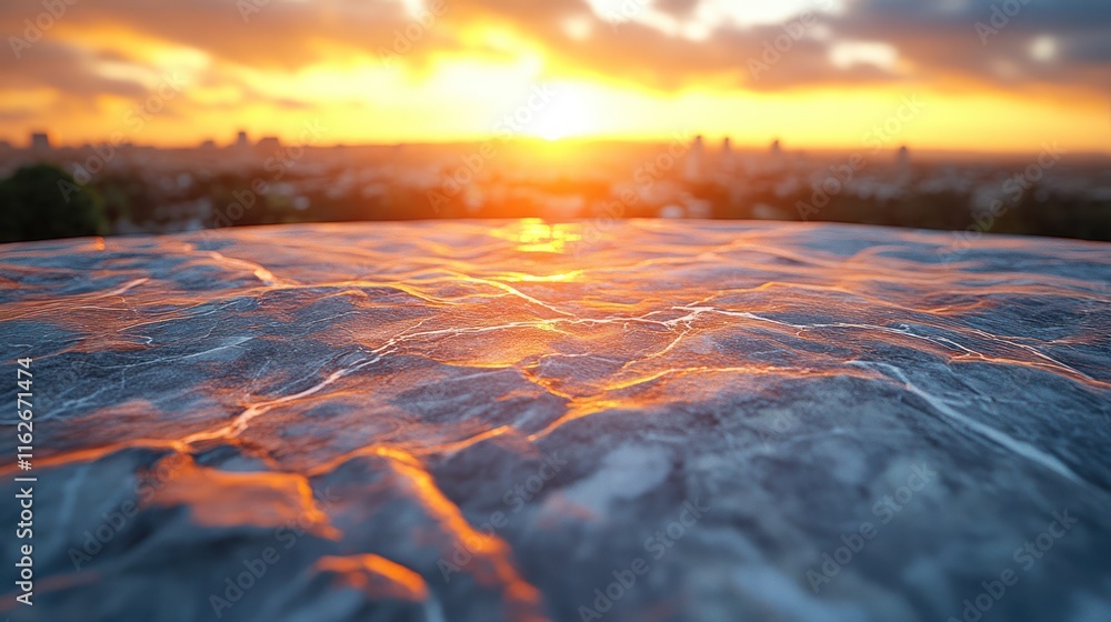 Poster abstract sunset view from a high vantage point over a textured surface.