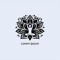 Design a minimalist logo featuring a serene figure in a meditative pose, seated on a stylized lotus flower