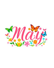 Fototapeta premium May Sign - Floral with Butterflies