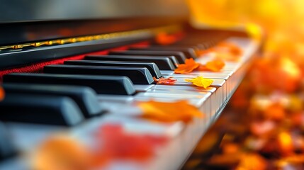 Autumn Leaves Resting On Piano Keys