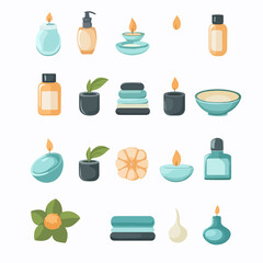 Vector illustration of spa beauty related icons for relaxation and self-care