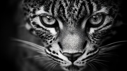Obraz premium Ocelot portrait, black and white with intense stare.