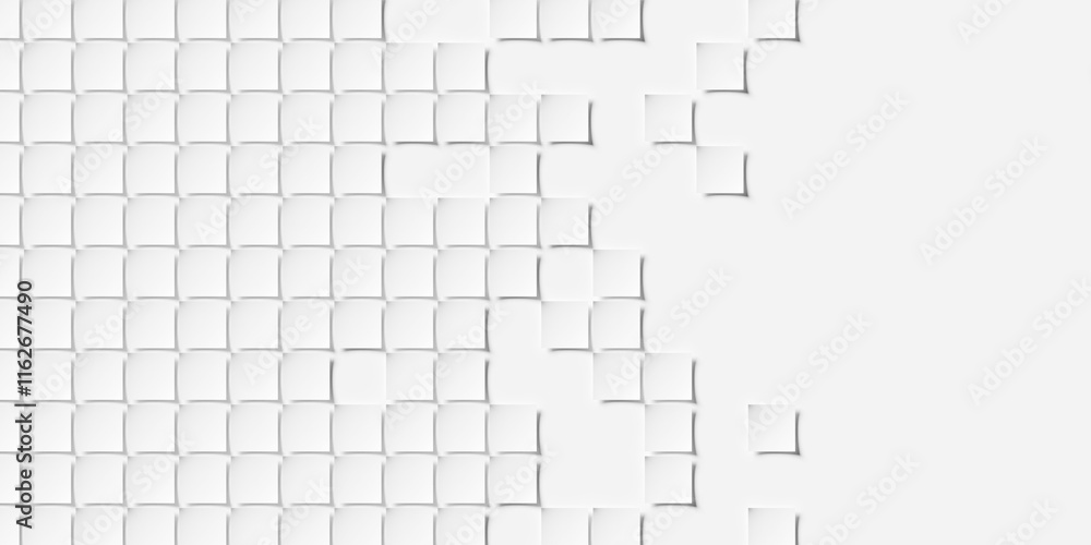 Poster array of small white bend squares or planes geometry background wallpaper banner fading out with cop