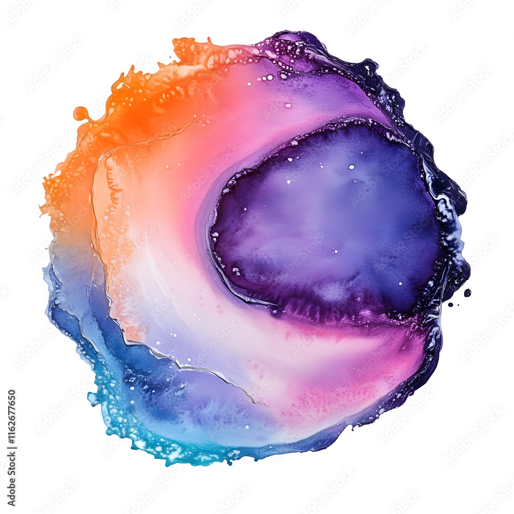 Poster vibrant alcohol ink artwork displaying fluid, blending colors with transparent background, ideal for
