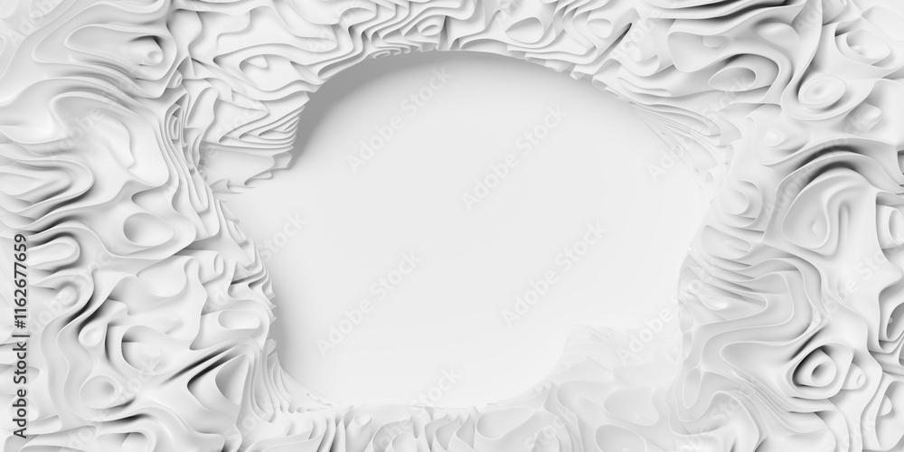 Poster abstract white detailed coral shaped ring or loop background template with copy space