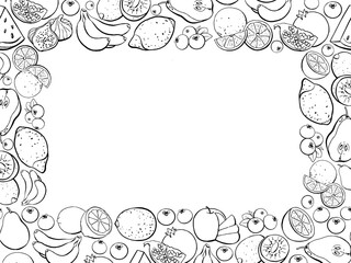 Obraz premium Hand Drawn Fruit Frame for Text Place, Healthy Food Menu Vector Template, Line Illustration