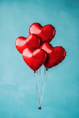 Fototapeta premium Heartshaped balloons floating in a dramatic sky celebrating love emotional art aerial view romantic concept