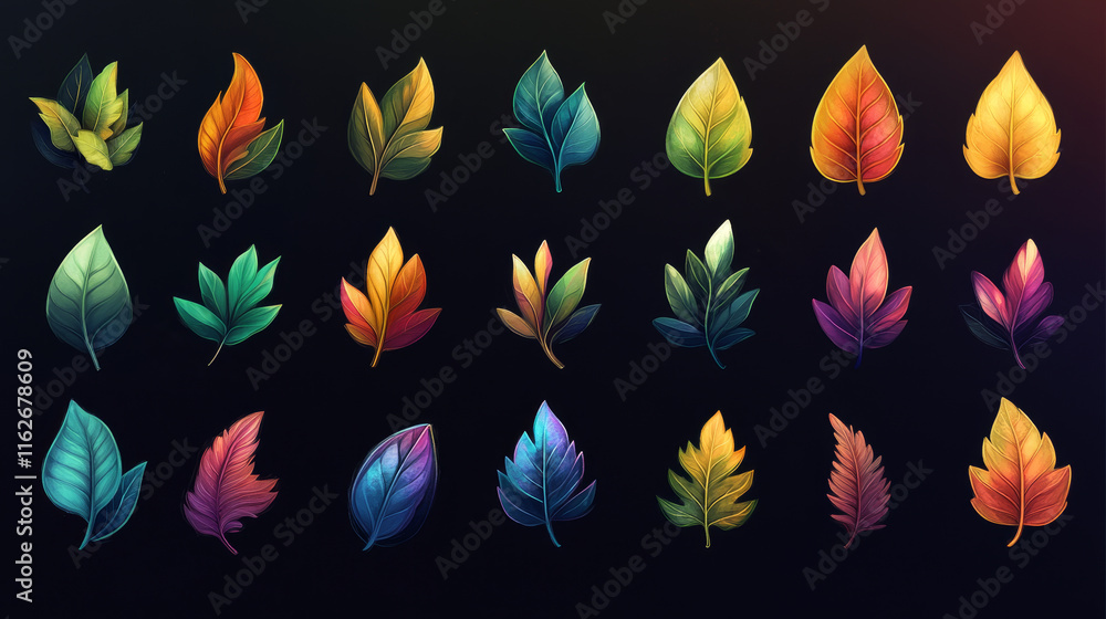Poster set of leaves icons - also as emblem. jpeg version also available