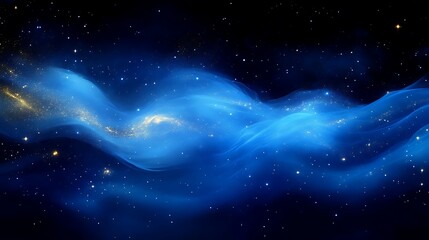 Celestial Waves Of Blue And Gold Dust Across The Night Sky