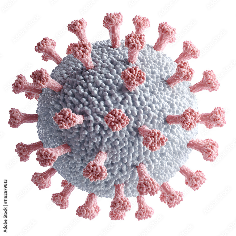 Leinwandbilder Microscopic view of a coronavirus particle rotating, with its spikes clearly visible on a transparent background
