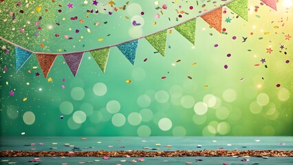 Colorful glitter and confetti on a bright  gradient bokeh banner blue, green, purple, pink with multi color vibrant abstract winter background with happy new year and merry christmast concept