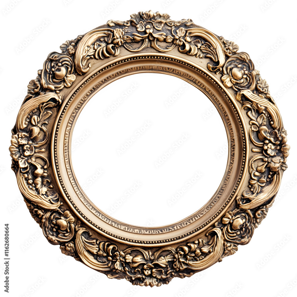 Poster ornate golden baroque picture frame displaying elaborate carved details, casting delicate shadows ag