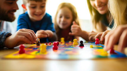 Children playing a colorful board game together
