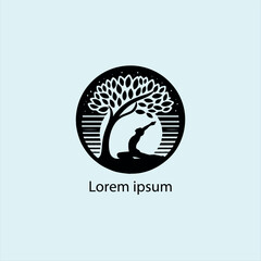 a yoga logo with a tree and a person doing yoga