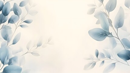 Delicate Blue Leaves Frame a Soft Background