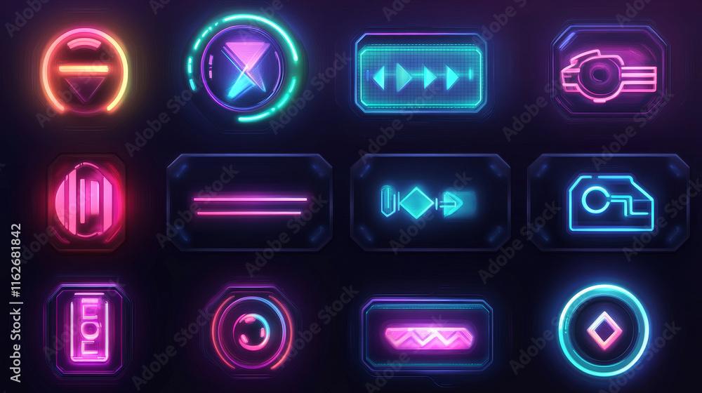 Aufkleber loading process and status bar icons, hud interface. vector sci fi digital futuristic elements for d