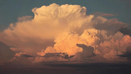 Golden sunset light illuminates large fluffy clouds.