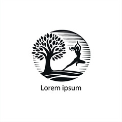 a yoga logo with a tree and a person doing yoga