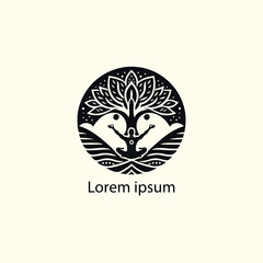 a yoga logo with a tree and a person doing yoga