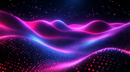 Obraz premium Abstract Pink Blue Digital Wave Particle Landscape