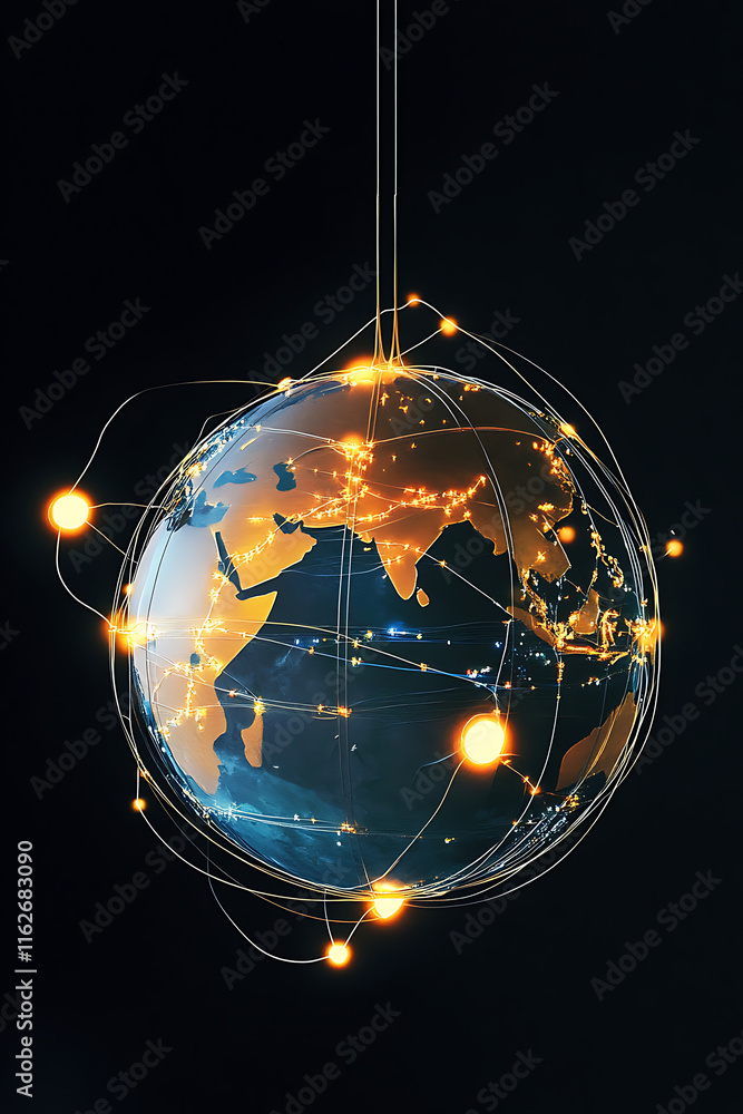Poster a glowing globe with interconnected lines and nodes, symbolizing global connectivity.
