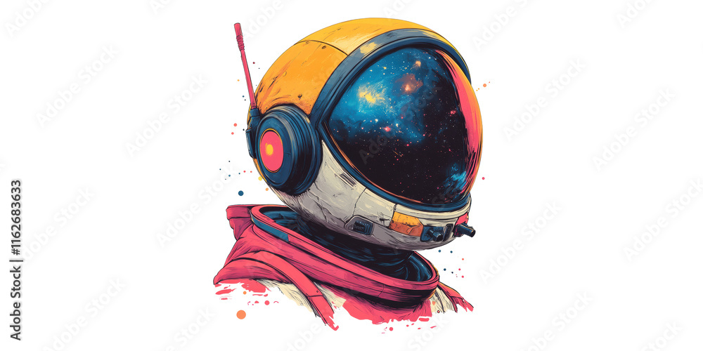 Poster astronaut helmet with cosmic reflection isolated on transparent background