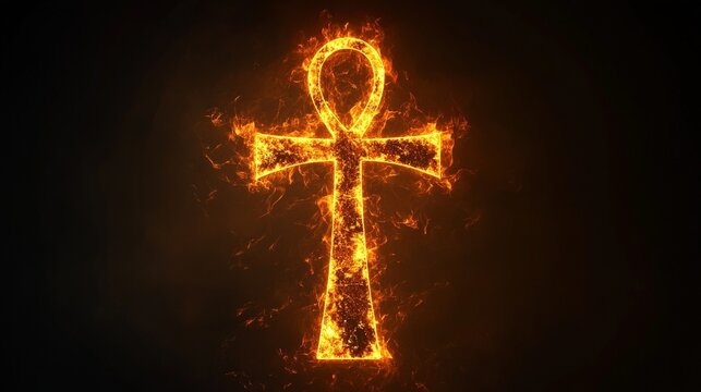 Glowing Egyptian Ankh Symbol with Fiery Details