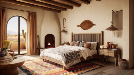 Fototapeta premium Chambre chaleureuse et élégante dans une maison de style Santa Fe