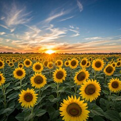 Obraz premium A field of sunflowers in New South Wales, their petals glowing under the morning sunlight. 