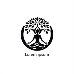 a yoga logo with a tree and a person doing yoga