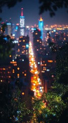 Fototapeta premium Nature-inspired blue hues Blue neon lights illuminate city