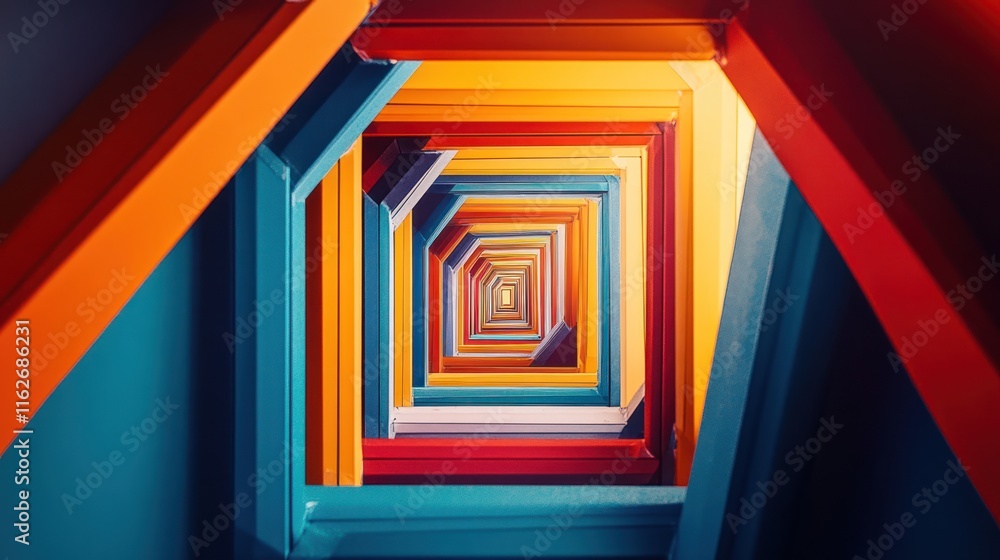 Fototapete A colorful spiral structure with vibrant geometric shapes creating a dynamic visual effect.