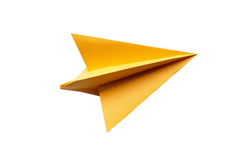 A yellow paper airplane, isolated on transparent background