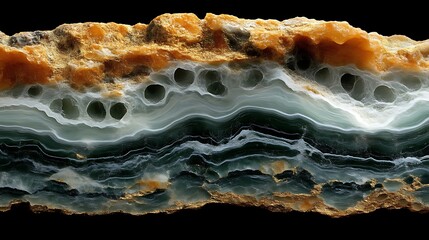 Obraz premium Polished gemstone reveals layered bands of green and gold