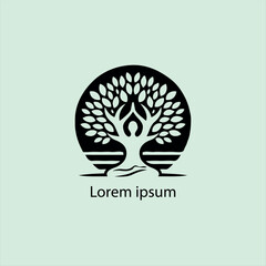 a yoga logo with a tree and a person doing yoga