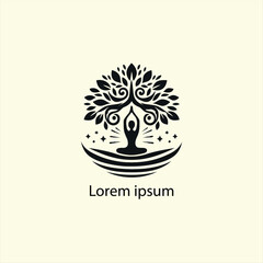 a yoga logo with a tree and a person doing yoga