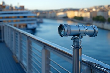 Coin telescope overlooking city.
