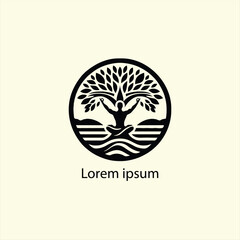 a yoga logo with a tree and a person doing yoga