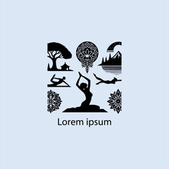 a yoga logo with a tree and a person doing yoga