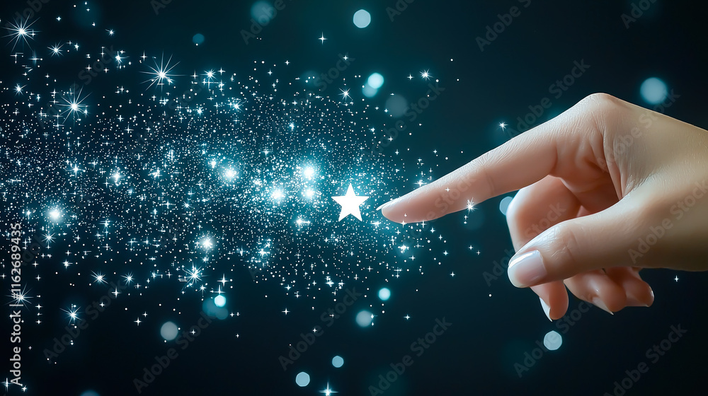 Aufkleber sparkling stars appear as a hand reaches out to touch them in a magical cosmic setting
