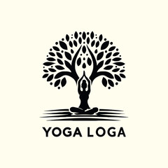 a yoga logo with a tree and a person doing yoga