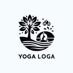 a yoga logo with a tree and a person doing yoga