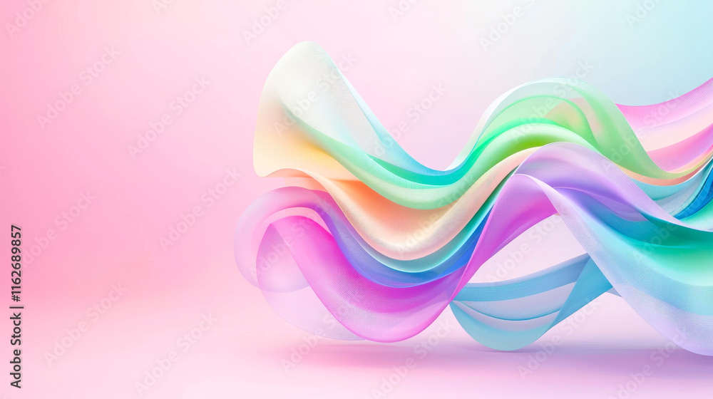 Poster Colorful flowing abstract design with soft pastel waves creating a tranquil atmosphere