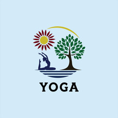 a yoga logo with a tree and a person doing yoga