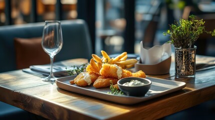 Gourmet Appetizers on a Dining Table with Wine Glass